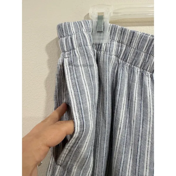 Old Navy Womens High-Rise Super Wide Leg Linen Blend Striped Pants Blue White L - Image 3