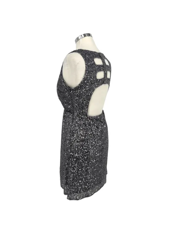 The Vintage Shop Cutout Silver Sequin Sleeveless Party Mini Dress Size Large - Image 5