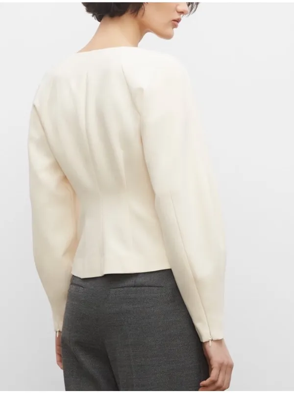 Club Monaco Square Neck Sculptural Sleeve Top in Egret - Image 3