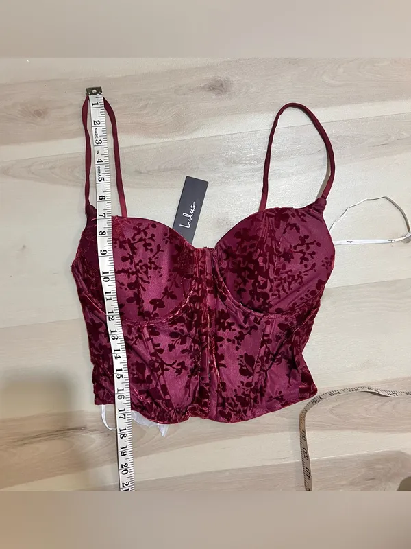 Lulus NWT Women Small Red Floral Velvet Corset Top Vampire Whimsigoth Romantic - Image 4