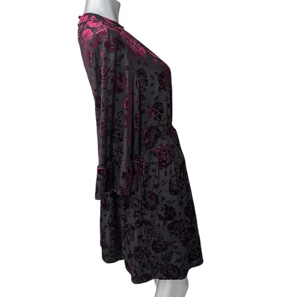 Modcloth Very Visionary Red Velvet Dress Burnout Large Bell Sleeve Edwardian - Image 10