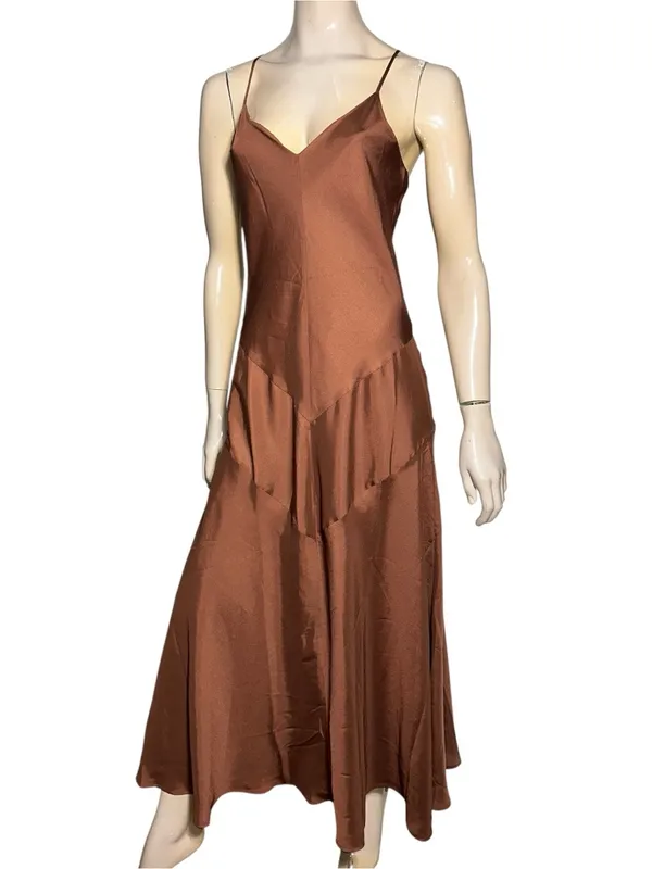 Banana Republic Women’s Size S Tall Brown Poly Satin Maxi Criss Cross Slip Dress - Image 3
