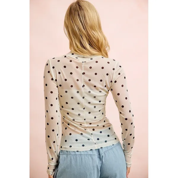 BiBi High Neck Line Polka Dots Mesh Top With Thumb Open - XLarge - Image 3