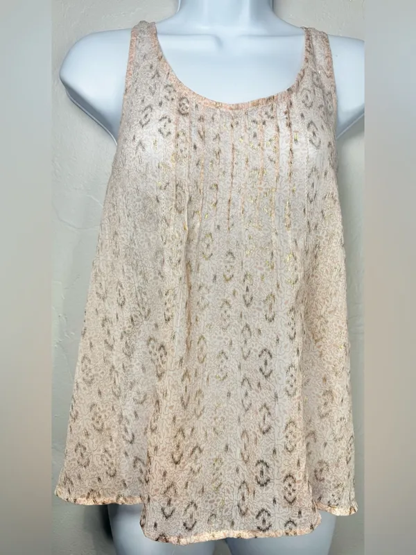 Abercrombie &Fitch Sheer Pink & Gold Metallic Foil Tank Top Size Large - Image 2