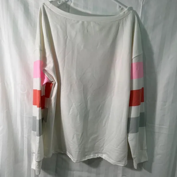 Dew Shoulder Stripe Long Sleeve Sweatshirt Women’s Large White NWOT Lightweight - Image 3