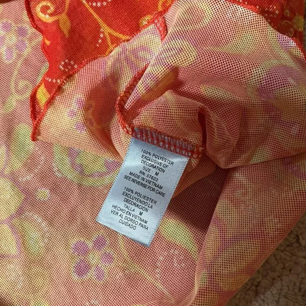 Nick & Sarah Intimates Orange Pink Floral Babydoll Mesh Chemise Nightgown Size M - Image 6