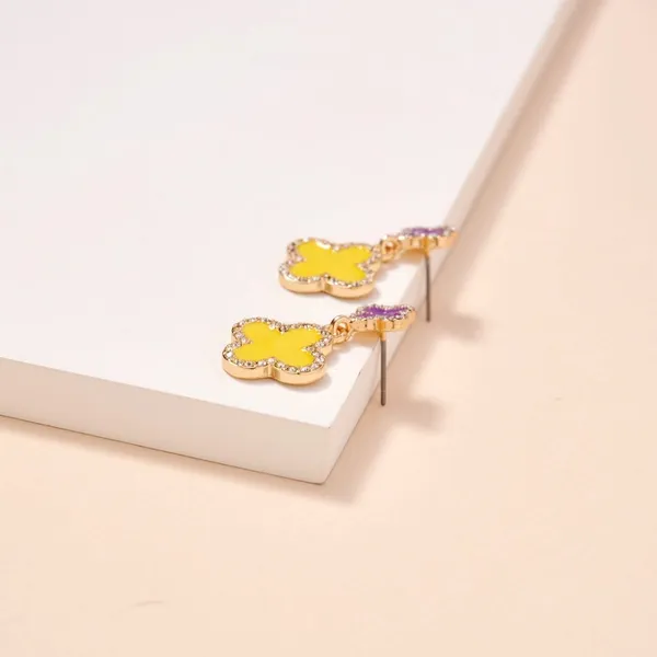 Game Day Enamel Clover Dangling | Earrings-Purple & Gold - Image 3