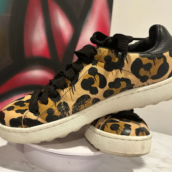 Coach High Line Wild Beast Leopard Print Pebble Leather Low Top Sneakers Sz 8.5 - Image 9