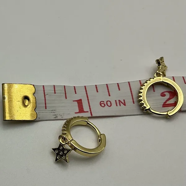 18K Gold Plated 925 Sterling Silver Pavé Star Huggie Hoop Earrings - Image 6