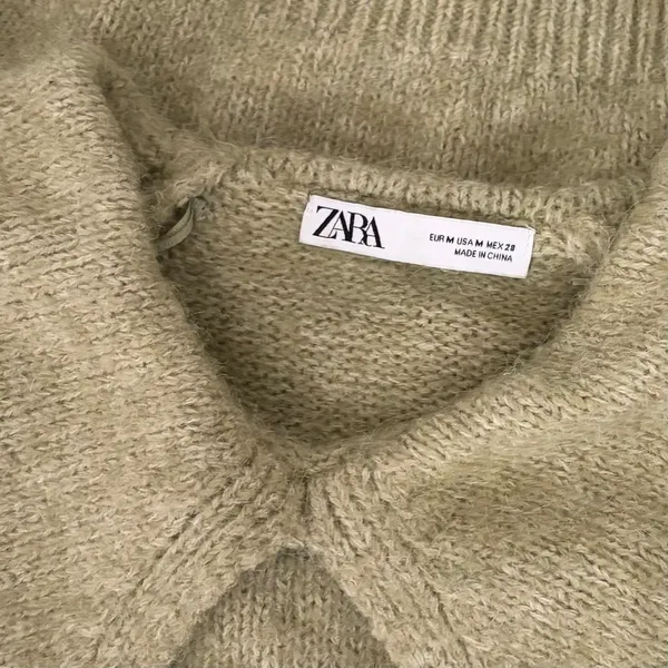 ZARA Wide Lapel Cape Collar Knit Sweater Sage Green Pullover Cottagecore Medium - Image 12