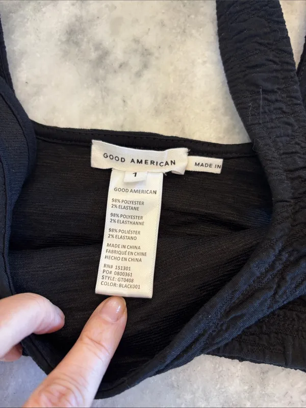 Good American Black Textured Scoop Swim Top - Image 2