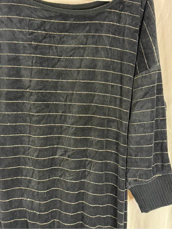 PINK Victoria's Secret Y2K Plush & Lush Velour Black & Gold Mis Sleeve Tunic Top — L - Image 3