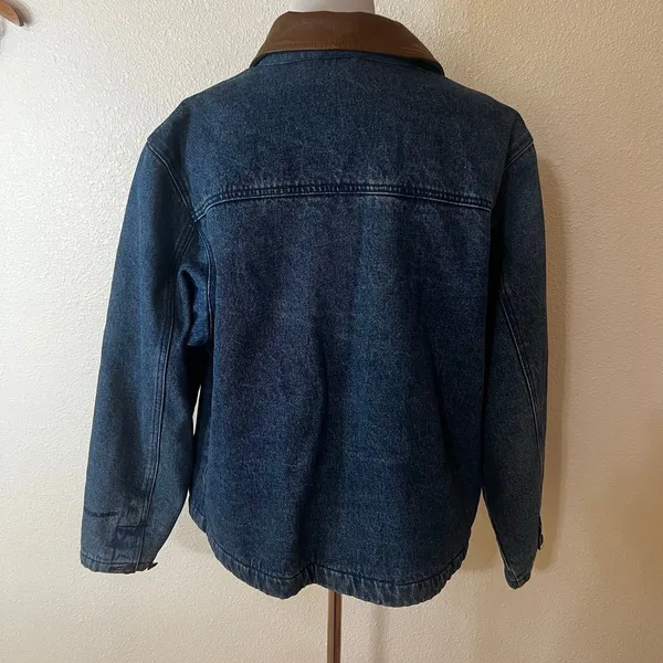 Woolrich Vintage 90s Blue Demin Chore Barn Jacket Fleece Lined WOMENS XL - Image 5