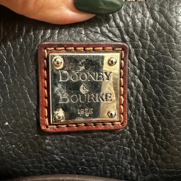 Dooney & Bourke Black Pebbled Leather Tote Bag Cognac Trim Shoulder Bag - Image 4