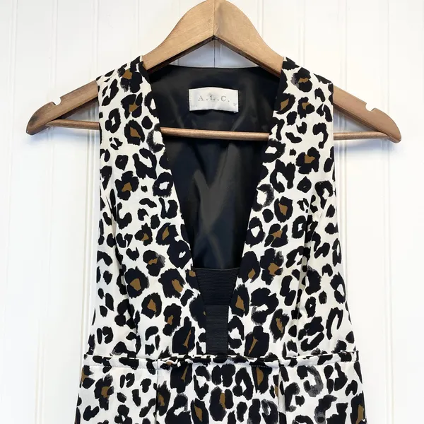 A.L.C. Frank Womens S 100% Silk Dress Leopard‎ Animal Print Cutout Back USA Made - Image 11