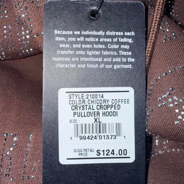 True Religion Crystal Cropped Pullover Hoodie Chicory Coffee XL - Image 5