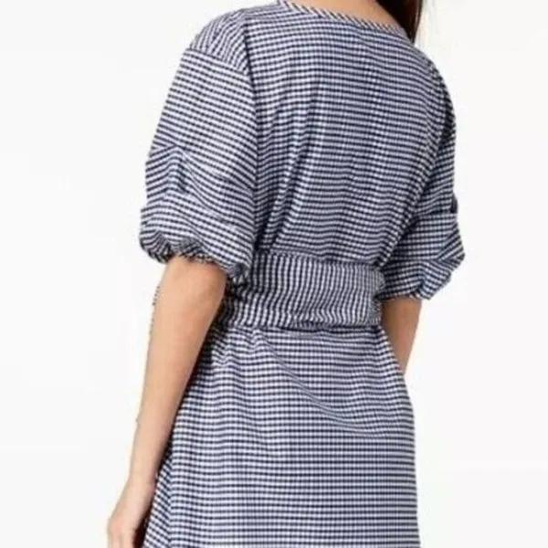 The Edit by Seventeen Juniors M Blue White Gingham Wrap Dress Puff Sleeve NWT - Image 3