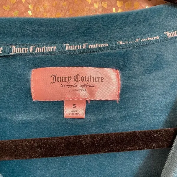 Juicy Couture Women’s Small Velour Velvet Teal Rhinestone Pullover Sleepwear Swe - Image 4