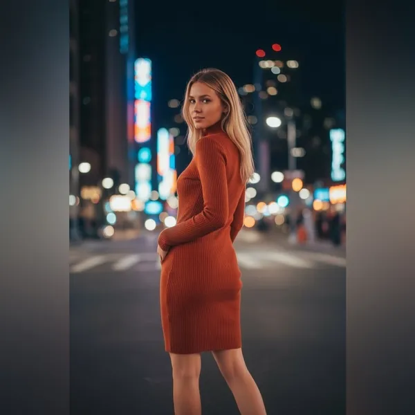 NWOT. Elegant Long Sleeve Rust Dress​‎ - Image 3
