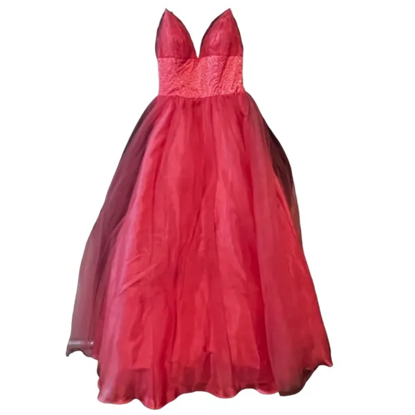NWT Mauri Simone Coral Pink Beaded Prom Ball Gown Barbie Formal Dress 6 - Image 2