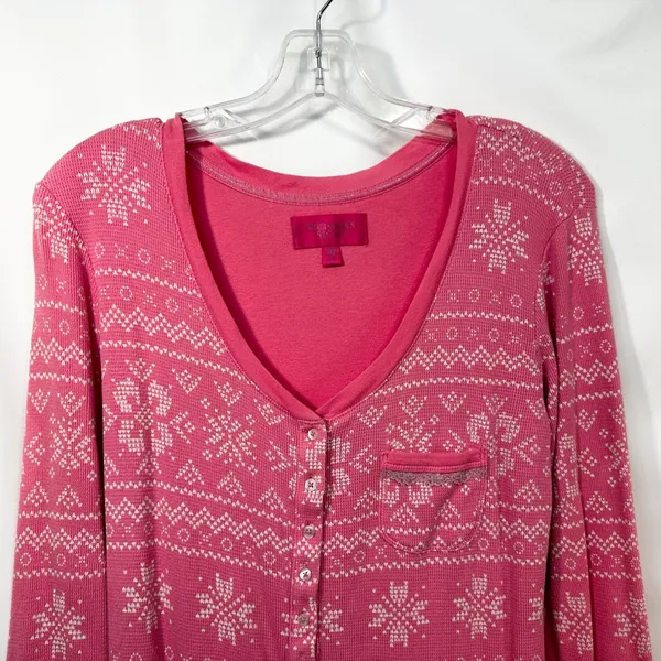 Victoria's Secret Large Sleep Romper Pink Y2K Long‎ Sleeve Thermal Argyle 1628 - Image 3