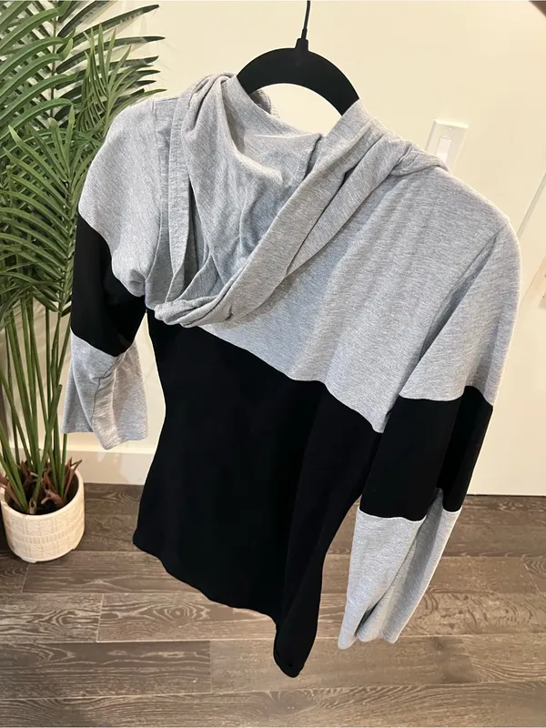 Women’s Two-Tone Gray and Black Hoodie Sweater - Image 3