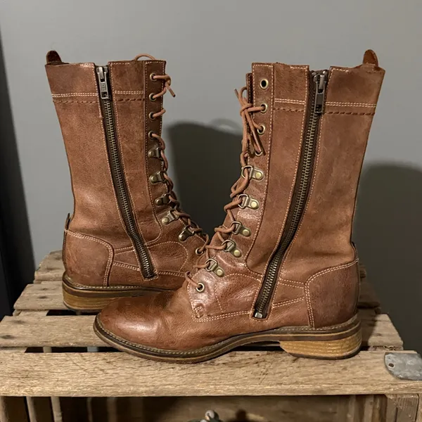 J Shoes brown leather Bailey combat style boots Size 8 B44‎ - Image 7