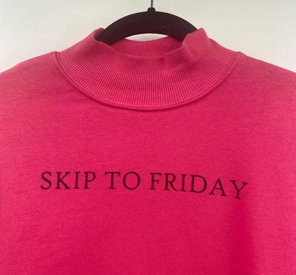 Zara Sweatshirt Skip To Friday Hot Pink Mock Neck Long Sleeve Womens Medium - Image 3