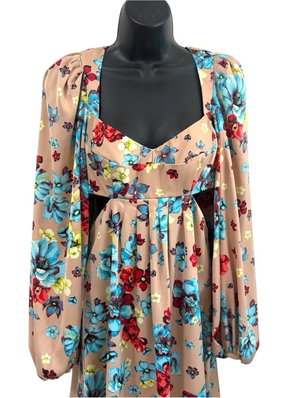 AFRM Anita Babydoll Mini Dress in Aqua Bouquet Sz Small Floral Boho Cottagecore - Image 5