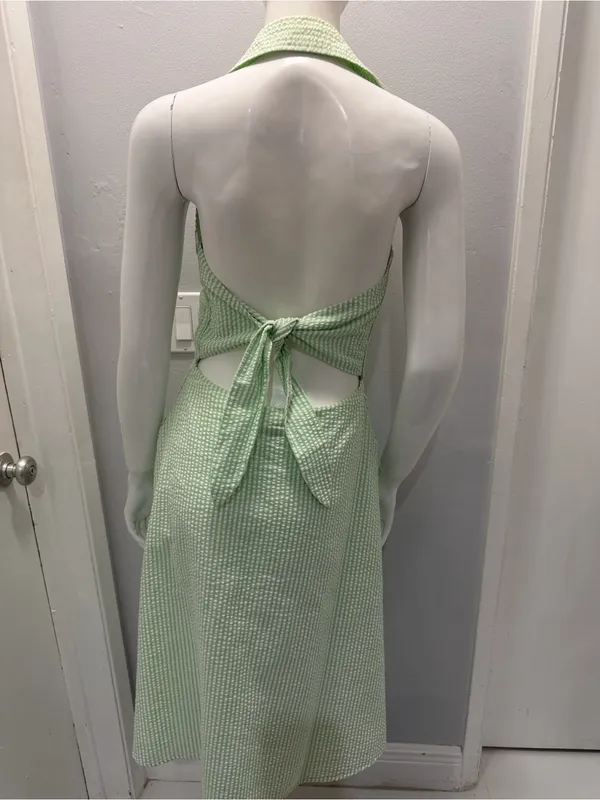 Spenser Jeremy Sleeveless Green Seersucker Button-Front Dress - Image 2