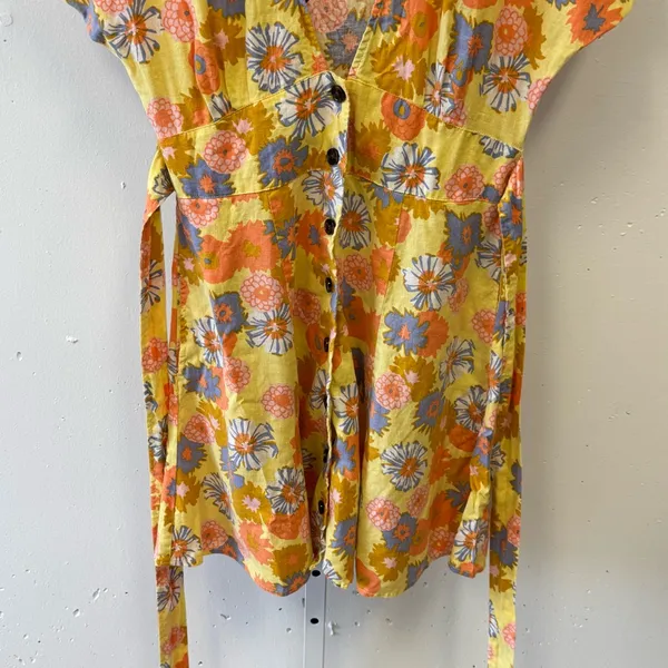 Marine Layer Camila Dress V-Neck A-Line Mini Yellow Vintage Floral Print Small‎ - Image 5