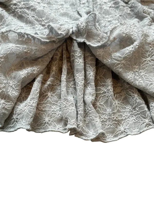Gray Lace Babydoll Top Ruffles Bow Romantic Cottage Romantic Feminine - Image 5