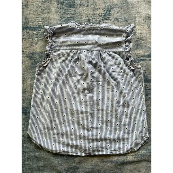 Loft Blue White Stripe Daisy Ruffle Button Front Top Women's Medium - Image 6