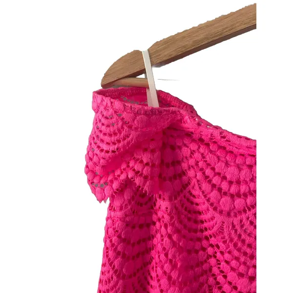 Lilly Pulitzer‎ Jade Pink Tropics scalloped shell lace dress Size S off shoulder - Image 5