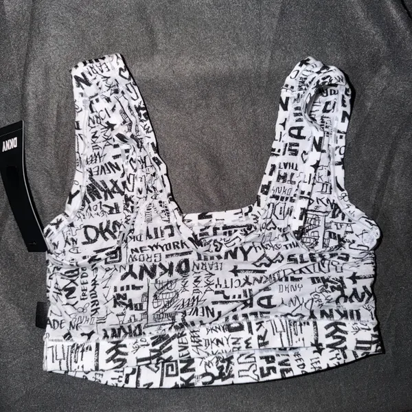 DKNY Womens Graffiti Print Modal Bralette White Black Scoop Neck DK7388 Size M - Image 2