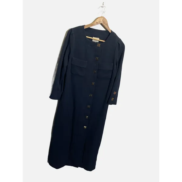 Tuckernuck Barnett Dress Womens Small Navy Blue Gold Turn-Lock Midi Sheath Work - Image 3