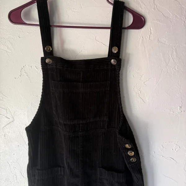Wild Fable Black Corduroy Pinafore Dress Mini Overall Skirt Buttons Pockets Size M Academia - Image 2