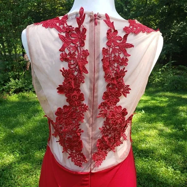CQ by CQ size medium M Red Mermaid Prom Dress Lace Mesh floral bodice - Image 6