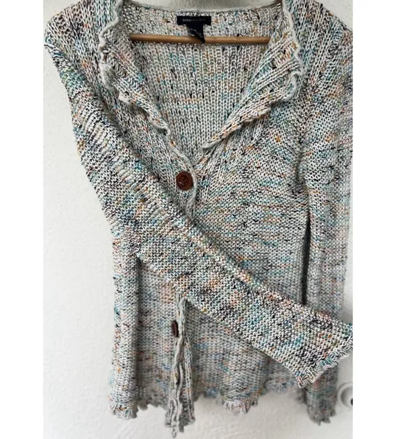 BCBGMAXAZRIA XL Multicolor Knit Cardigan Boho Chunky Sweater Button Up Fairy - Image 4