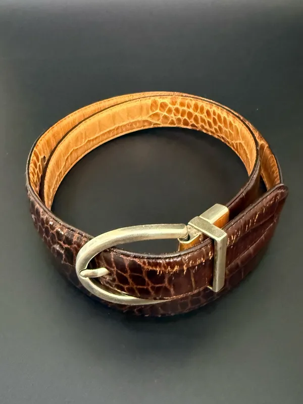 LRL LAUREN Ralph Lauren Brown/Beige Croc Leather Twist & Flip Reversible Belt 30 - Image 3