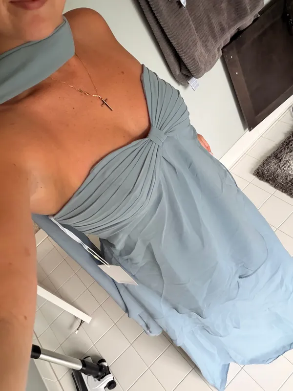 Corset chiffon wedding guest dress Blue Size 6 - Image 2