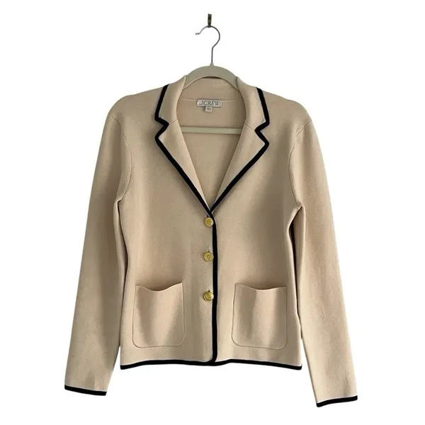 J.Crew Contrast Trim Waisted Sweater Blazer Champagne Gold Buttons Preppy Small - Image 2