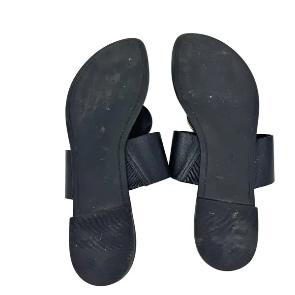 Tory Burch Benton Band Black Leather Logo Medallion Sandals 8 - Image 5