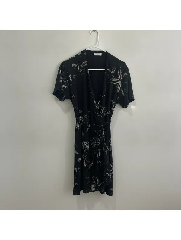 Babaton Aritzia Y2K Wrap Midi Kimono Dress Women's S Black Floral Tie Waist - Image 2