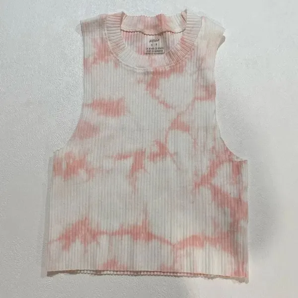 Aerie Pink Tie Dye Ribbed Tank Top Small Soft Girl Coquette Y2K - Image 2
