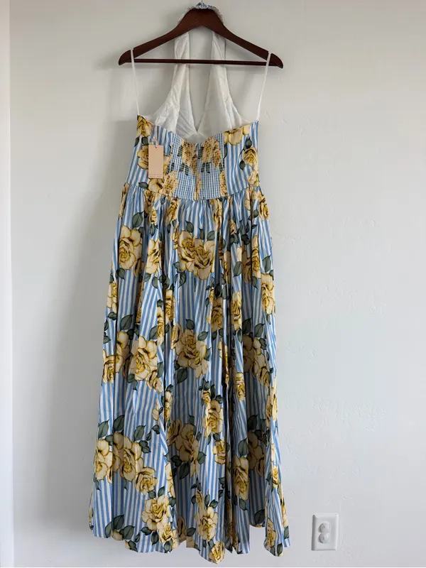 Hutch Alara Floral Stripe Halter Midi Dress Blue Yellow Size 14 - Image 3