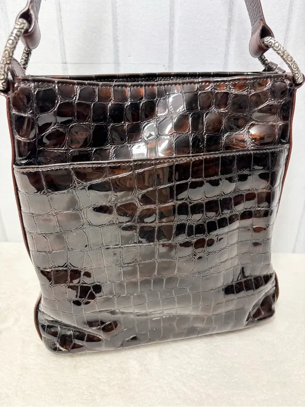 Brighton‎ Vintage Shoulder Bag Brown Leather Croc-Embossed Purse - Image 6
