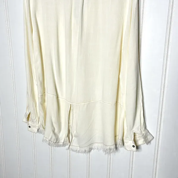 The Porter Collective Off White Cowgirl Frayed Hem Button Up Tunic Shirt 350 - Image 8