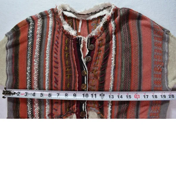 Free People Mixed Media Cardigan Striped Knit Pointelle Bell Sleeve Boho Medium - Image 5