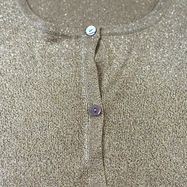 Ann Taylor Gold Shimmer Knit Crewneck Cardigan Sweater Women's Large EUC - Image 9